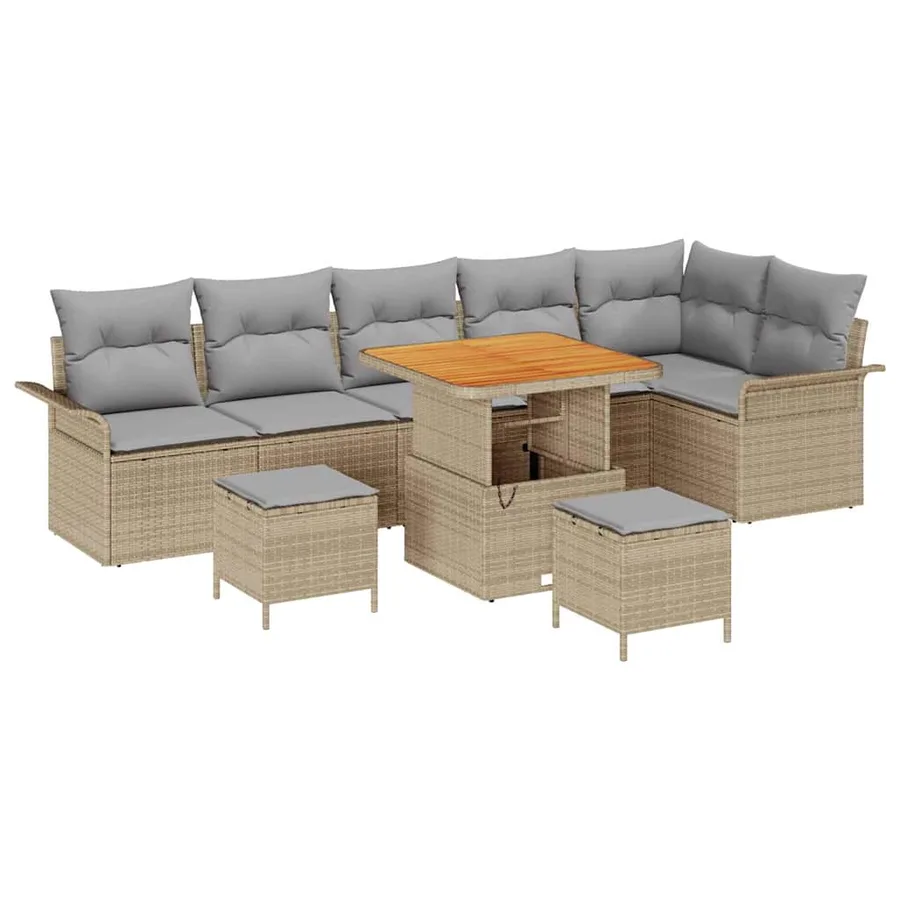 Ensemble de canapé de jardin avec coussin 9 pcs Beige polyrotin - 2