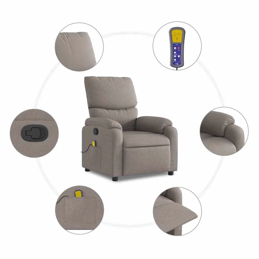 Fauteuil de massage inclinable Taupe Tissu - 8