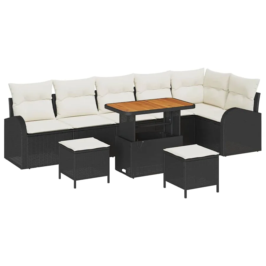 Ensemble de canapé de jardin avec coussin 9 pcs Noir polyrotin - 2