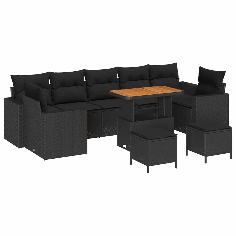Ensemble de canapé de jardin avec coussin 13 pcs Noir polyrotin - 2