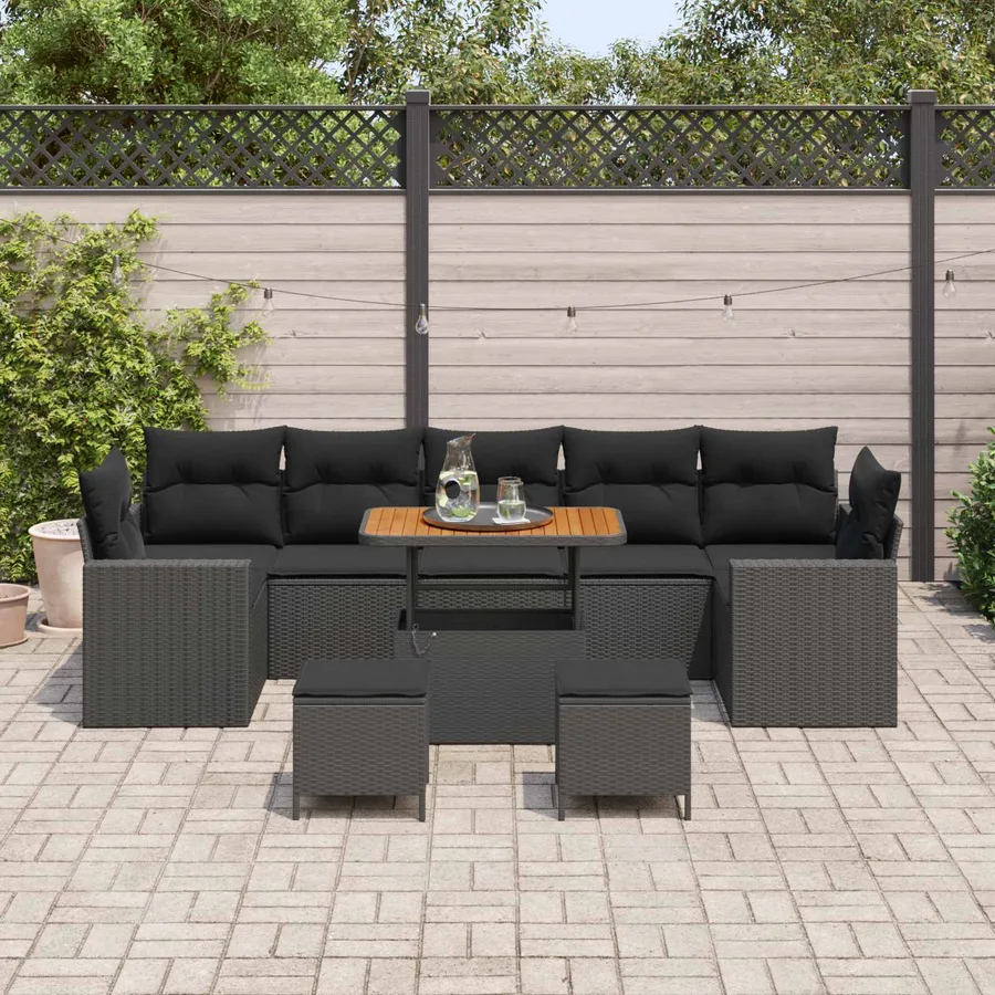 Ensemble de canapé de jardin avec coussin 13 pcs Noir polyrotin - 3