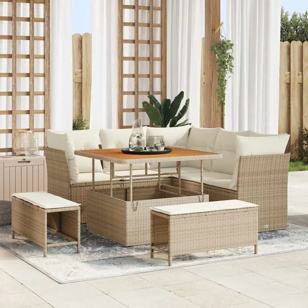 Ensemble de canapé de jardin avec coussin 8 pcs beige et crème