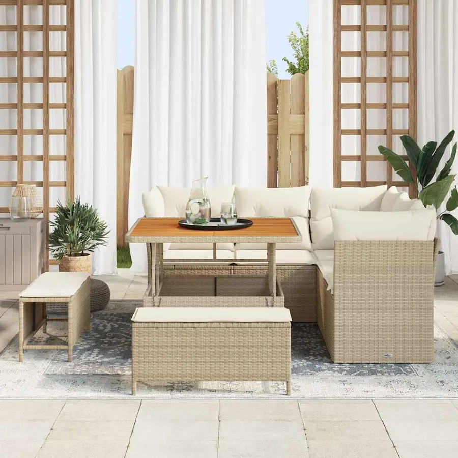 Ensemble de canapé de jardin avec coussin 8 pcs beige et crème - 3
