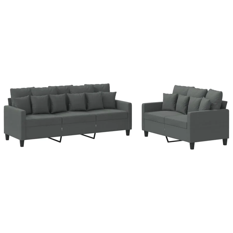 Ensemble de canapés 2 pcs avec coussins Gris foncé Tissu - 2