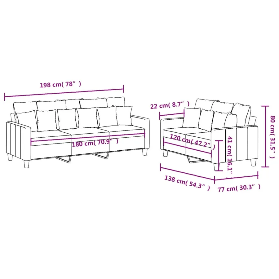 Ensemble de canapés 2 pcs avec coussins Gris foncé Tissu - 7