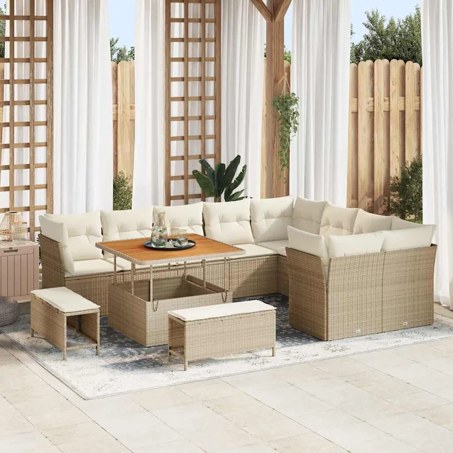 Ensemble de canapé de jardin avec coussin 12 pcs beige et crème