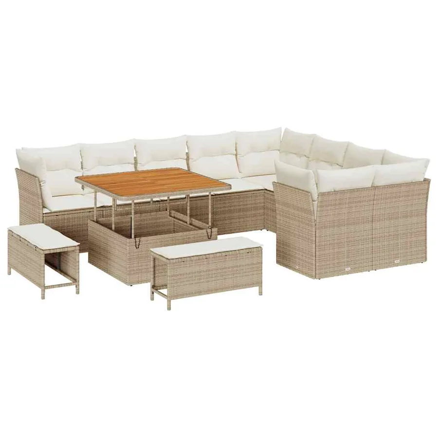 Ensemble de canapé de jardin avec coussin 12 pcs beige et crème - 2