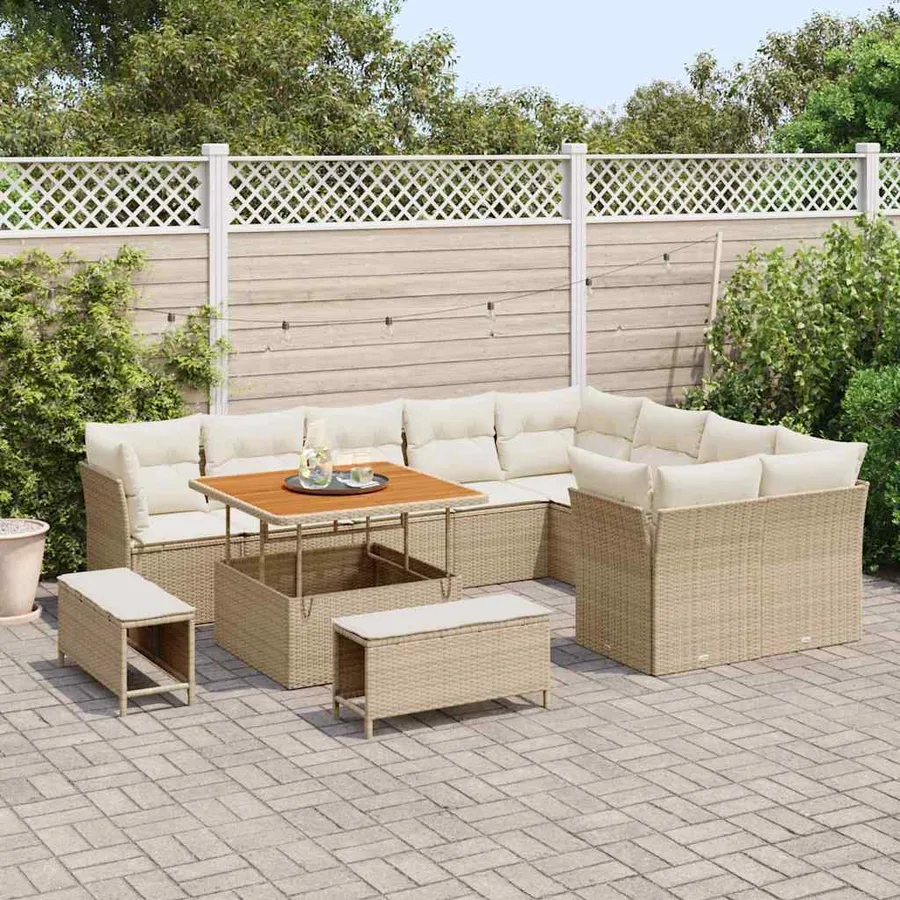 Ensemble de canapé de jardin avec coussin 12 pcs beige et crème - 3