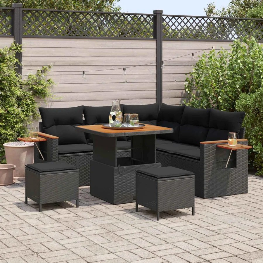Ensemble de canapé de jardin 8 pcs Noir polyrotin