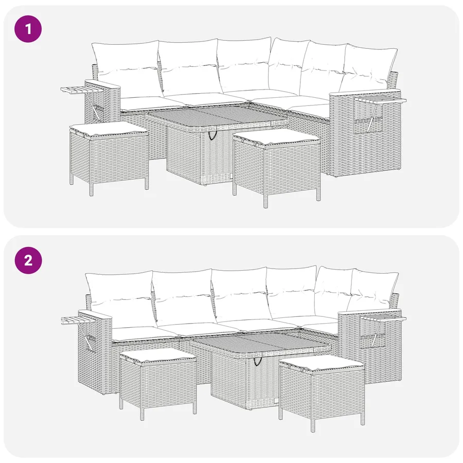 Ensemble de canapé de jardin 8 pcs Noir polyrotin - 11