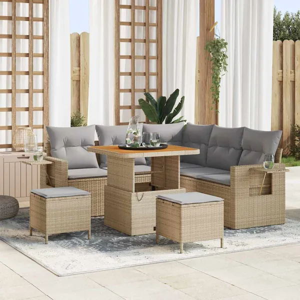 Ensemble de canapé de jardin 9 pcs Beige et Gris clair