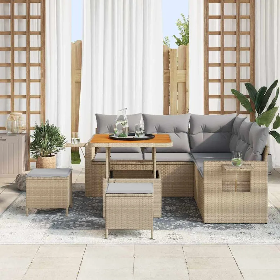 Ensemble de canapé de jardin 9 pcs Beige et Gris clair - 3