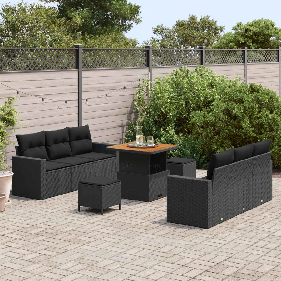 Ensemble de canapé de jardin avec coussin 9 pcs Noir - 3
