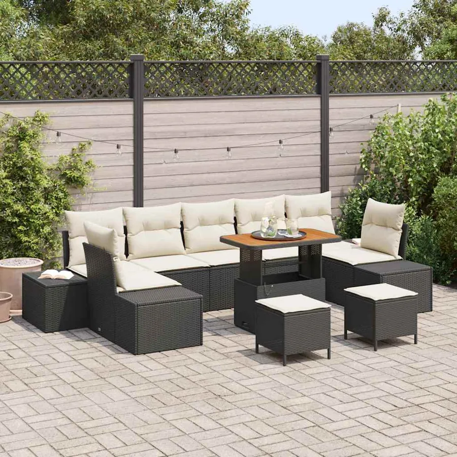 Ensemble de canapé de jardin avec coussin 10 pcs Noir polyrotin