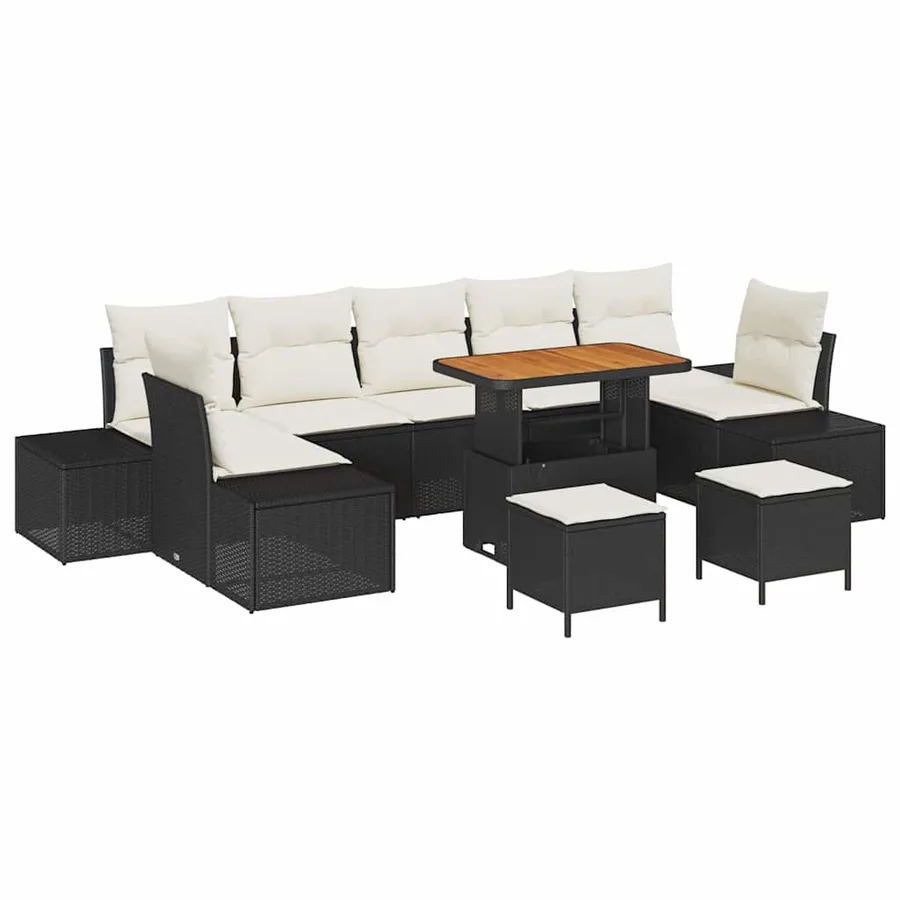 Ensemble de canapé de jardin avec coussin 10 pcs Noir polyrotin - 2