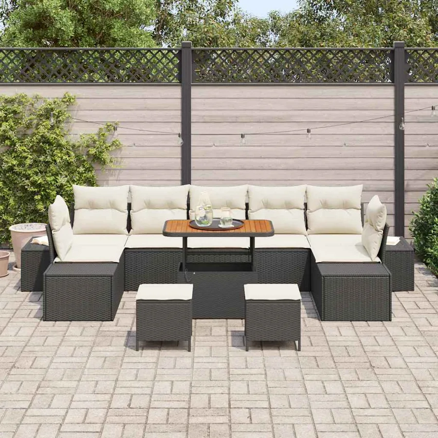 Ensemble de canapé de jardin avec coussin 10 pcs Noir polyrotin - 3