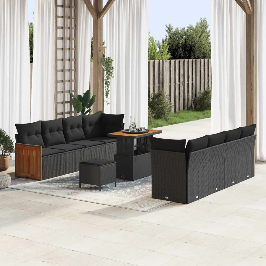 Ensemble de canapé de jardin avec coussin 11 pcs Noir