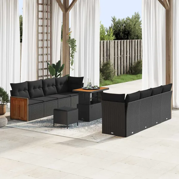 Ensemble de canapé de jardin avec coussin 11 pcs Noir