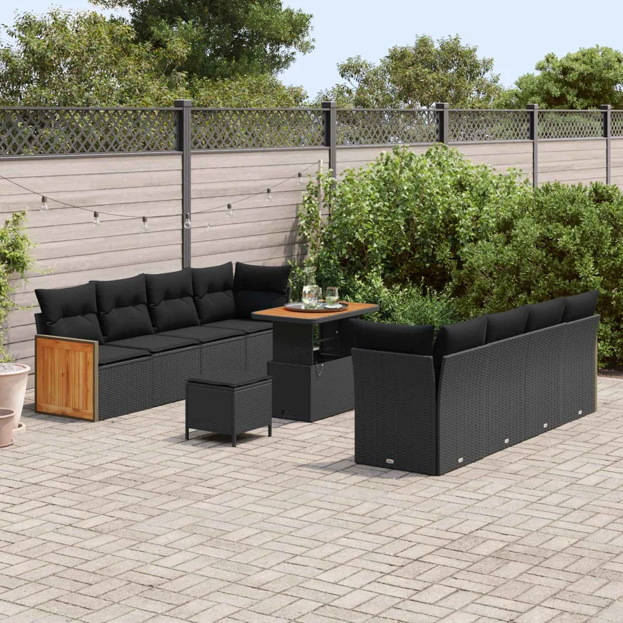 Ensemble de canapé de jardin avec coussin 11 pcs Noir - 3