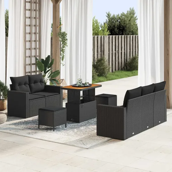 Ensemble de canapé de jardin avec coussin 8 pcs Noir polyrotin