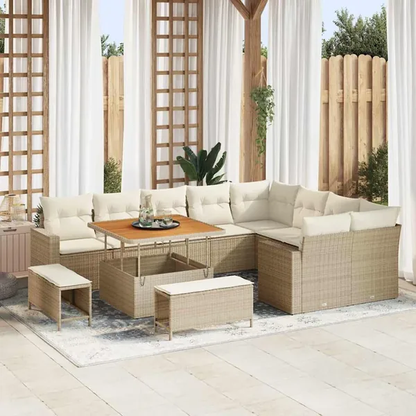 Ensemble de canapé de jardin 13 pcs Beige et crème polyrotin