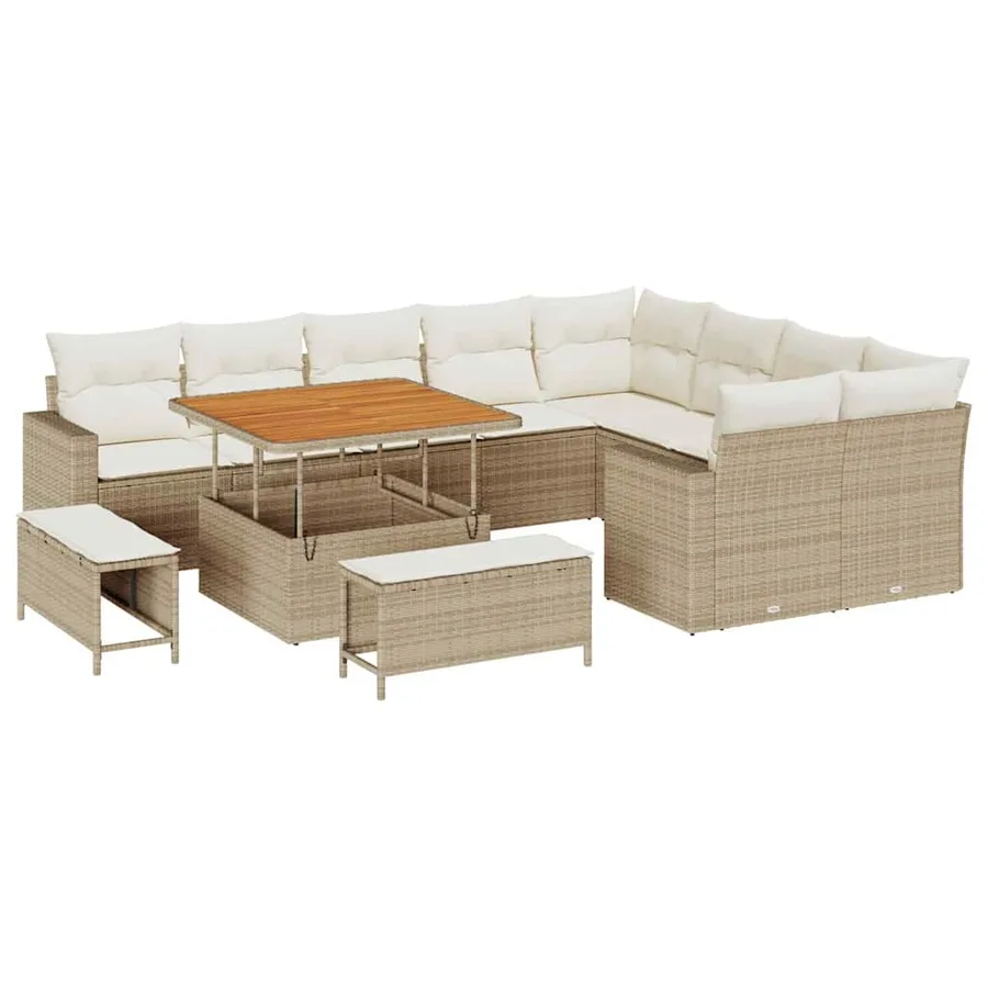 Ensemble de canapé de jardin 13 pcs Beige et crème polyrotin - 2