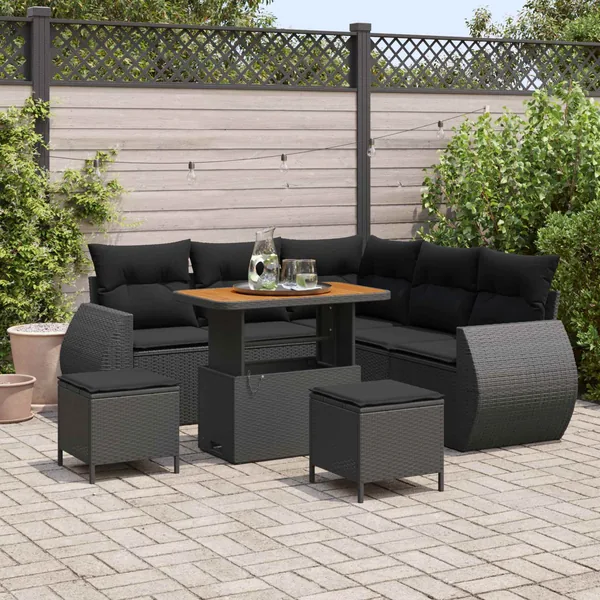 Ensemble de canapé de jardin avec coussin 8 pcs Noir polyrotin