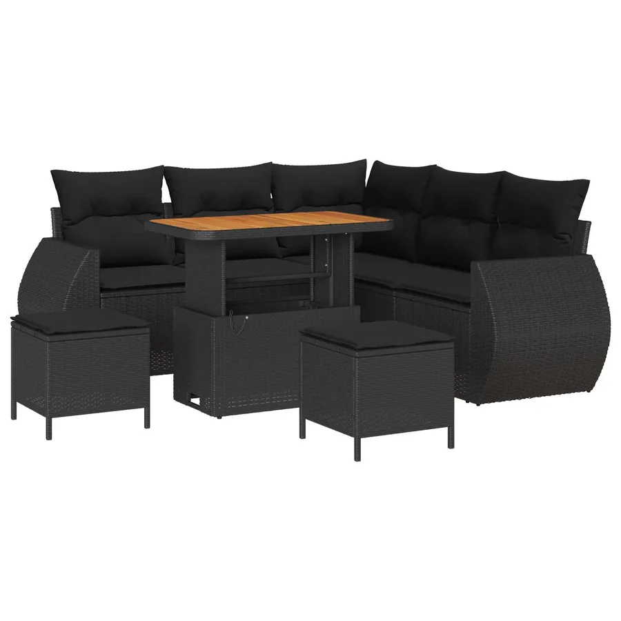 Ensemble de canapé de jardin avec coussin 8 pcs Noir polyrotin - 2
