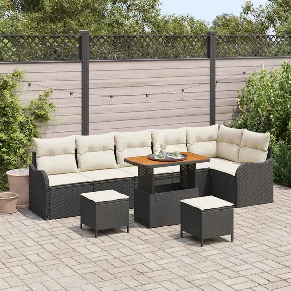 Ensemble de canapé de jardin avec coussin 9 pcs Noir et Crème