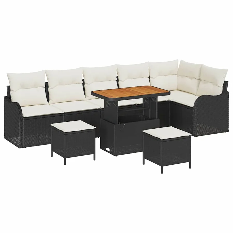 Ensemble de canapé de jardin avec coussin 9 pcs Noir et Crème - 2