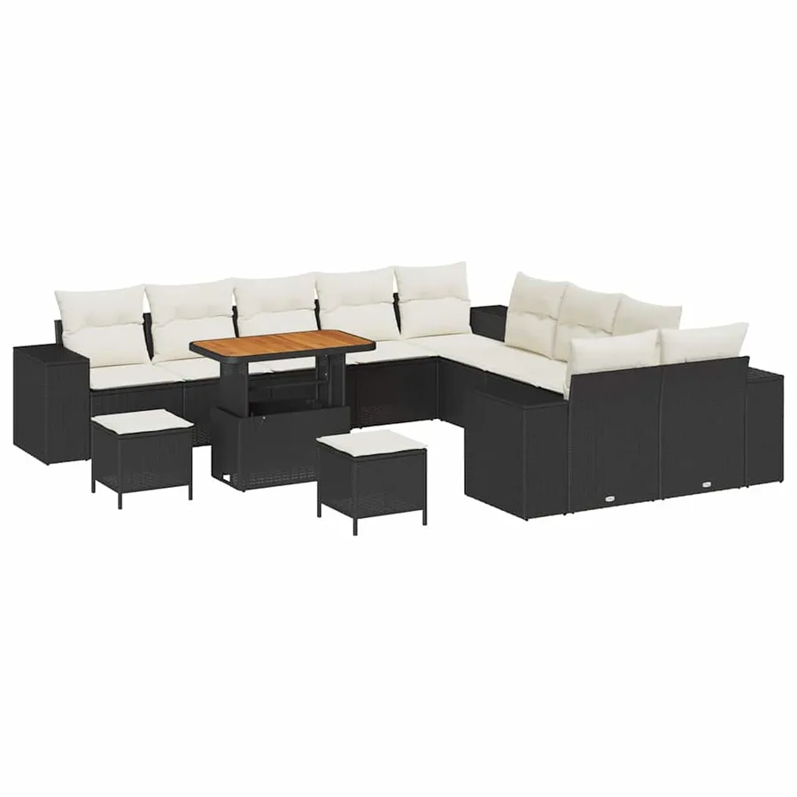 Ensemble de canapé de jardin 13 pcs Noir et Crème polyrotin - 2