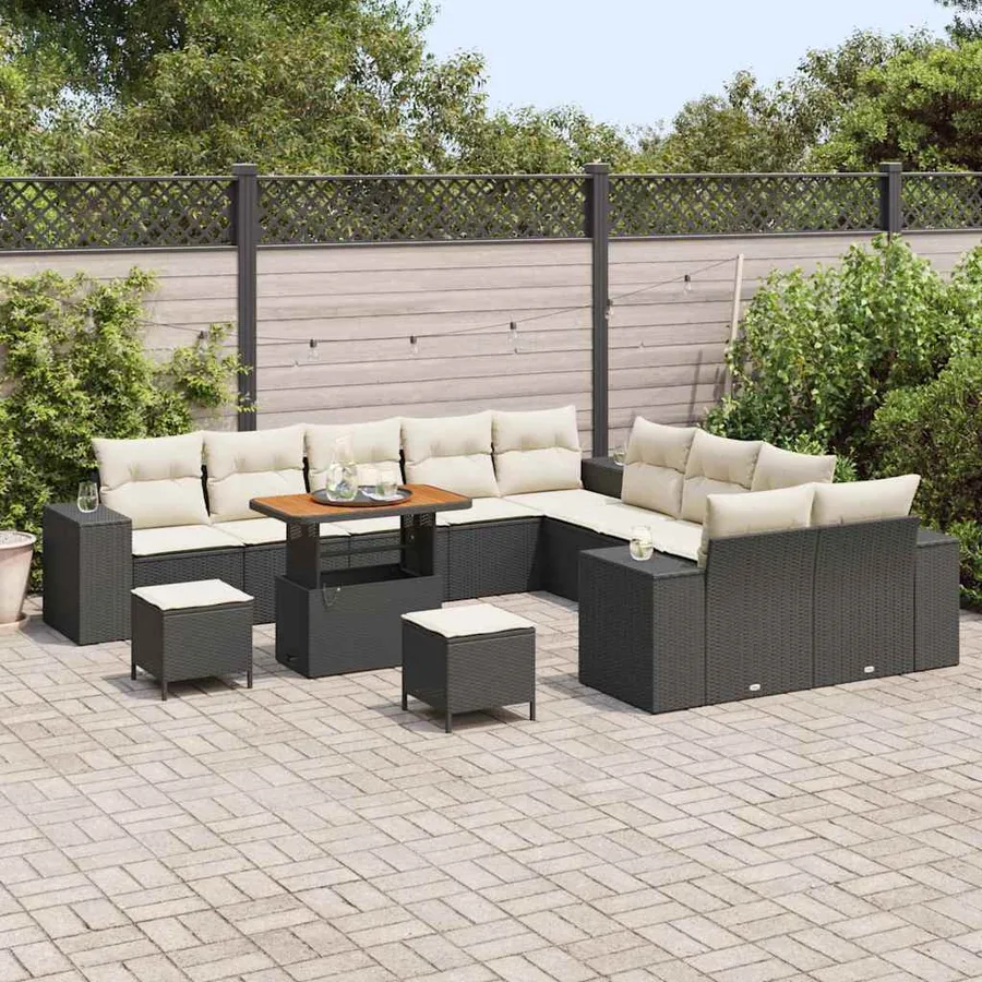 Ensemble de canapé de jardin 13 pcs Noir et Crème polyrotin - 3