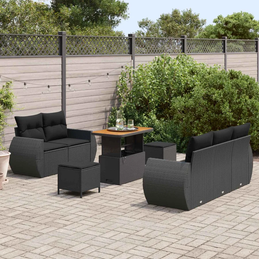 Ensemble de canapé de jardin avec coussin 8 pcs Noir polyrotin - 3