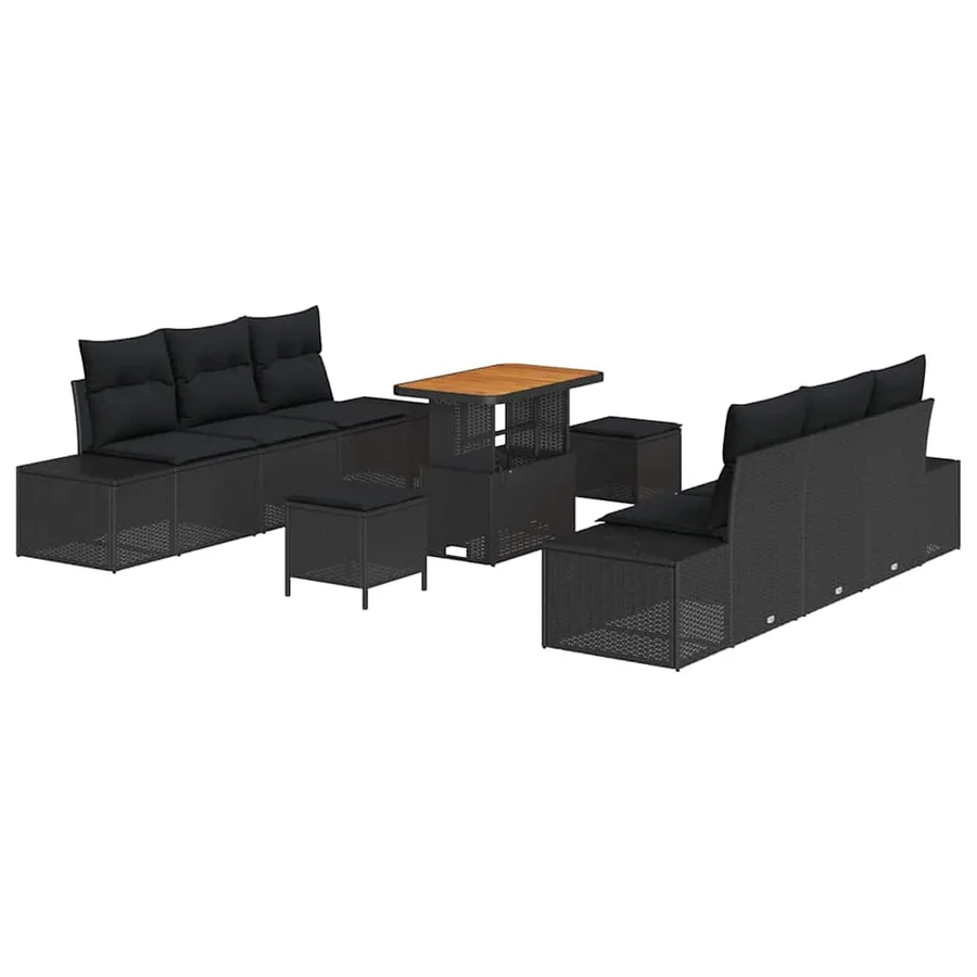 Ensemble de canapé de jardin avec coussin 9 pcs Noir polyrotin - 2