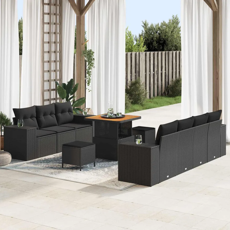 Ensemble de canapé de jardin 10 pcs Noir Poly Rattan