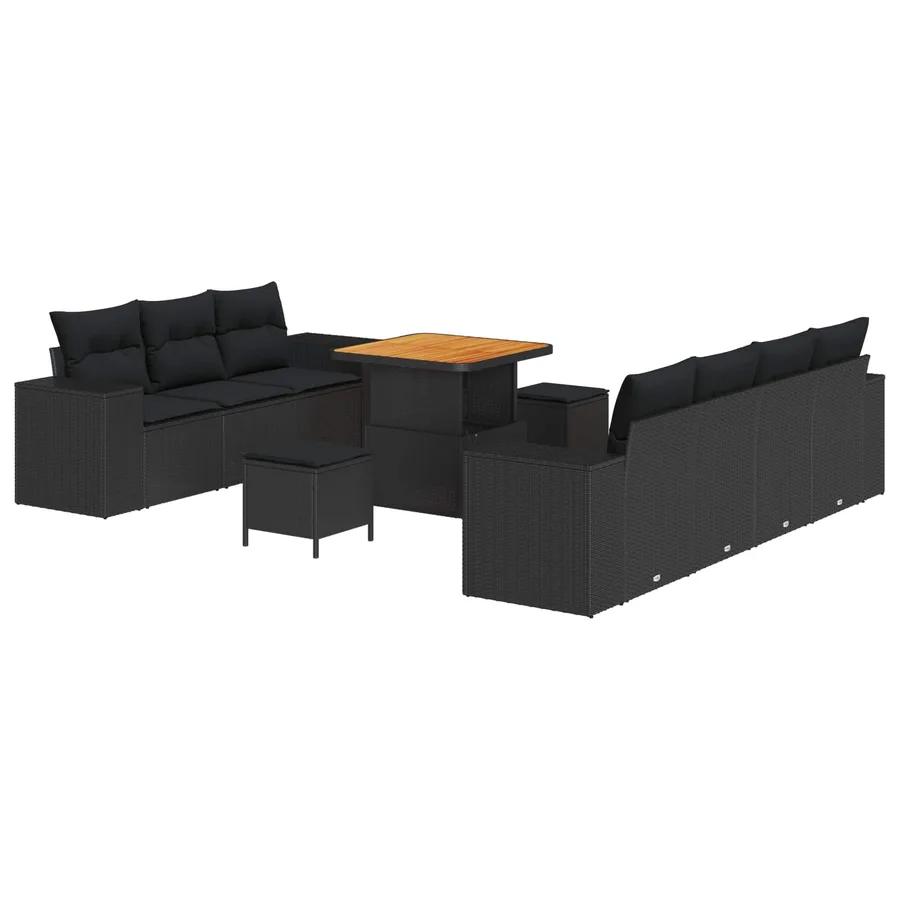 Ensemble de canapé de jardin 10 pcs Noir Poly Rattan - 2