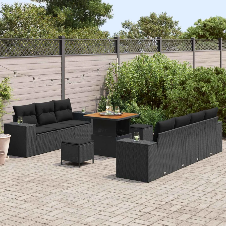 Ensemble de canapé de jardin 10 pcs Noir Poly Rattan - 3
