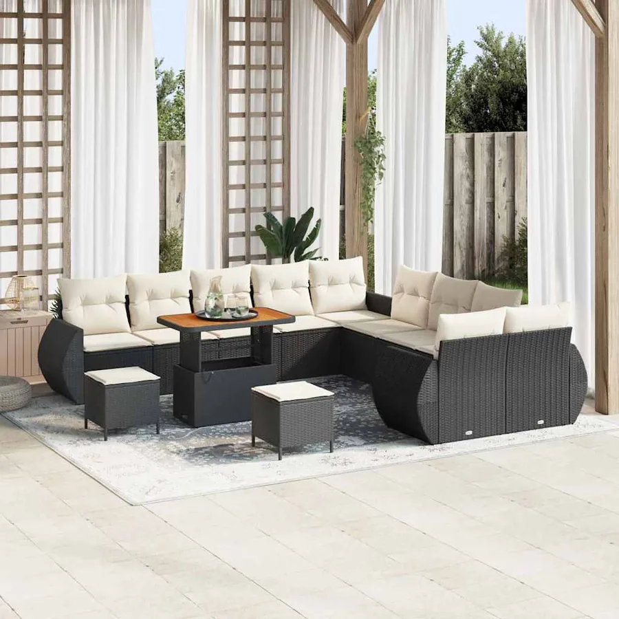 Ensemble de canapé de jardin avec coussin 13 pcs Noir et crème