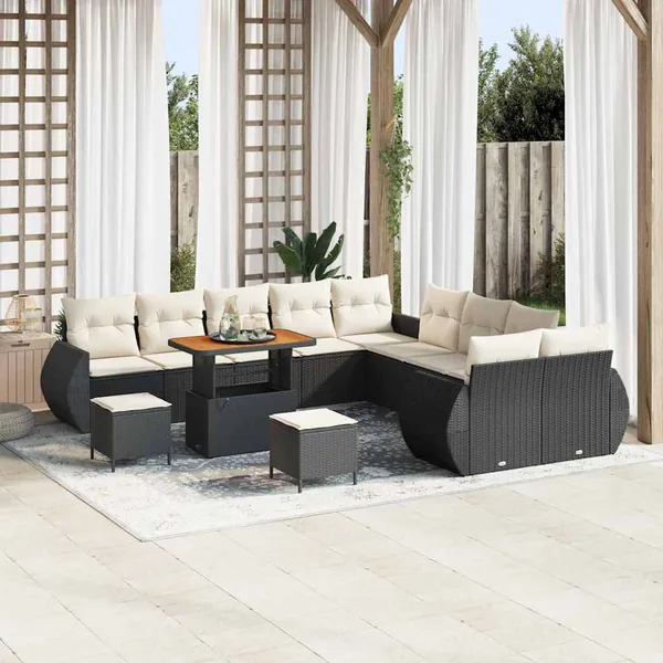 Ensemble de canapé de jardin avec coussin 13 pcs Noir et crème