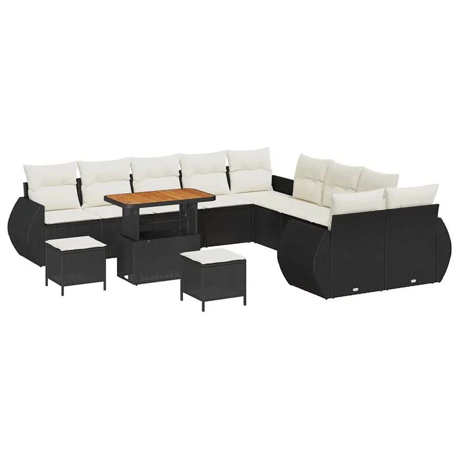 Ensemble de canapé de jardin avec coussin 13 pcs Noir et crème - 2