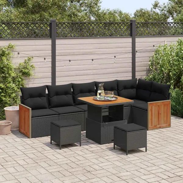Ensemble de canapé de jardin avec coussin 9 pcs Noir