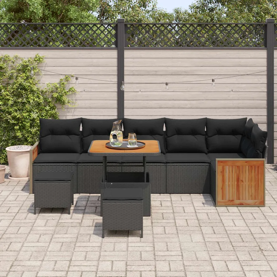Ensemble de canapé de jardin avec coussin 9 pcs Noir - 3