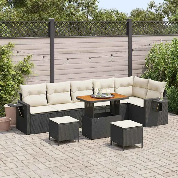 Ensemble de canapé de jardin 11 pcs Noir et Crème polyrotin