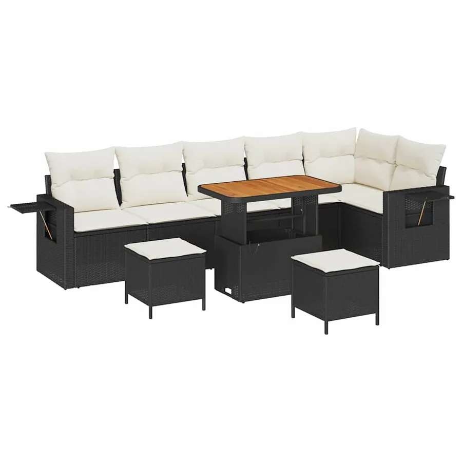 Ensemble de canapé de jardin 11 pcs Noir et Crème polyrotin - 2