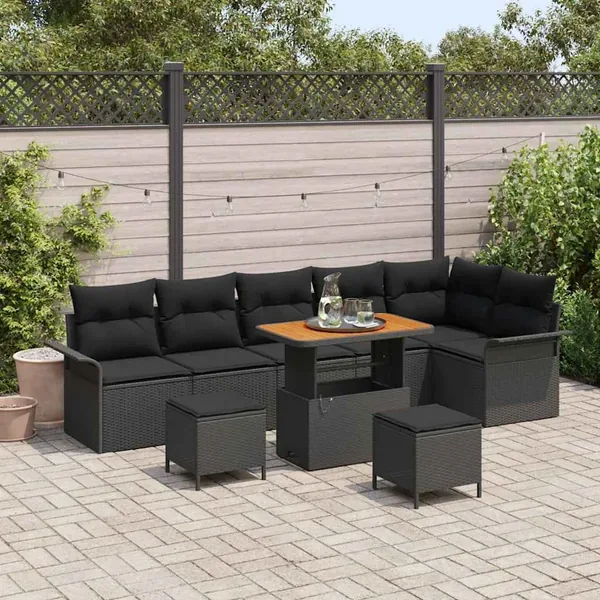 Ensemble de canapé de jardin avec coussin 9 pcs Noir