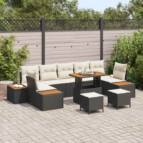 Ensemble de canapé de jardin avec coussin 10 pcs Noir et Crème