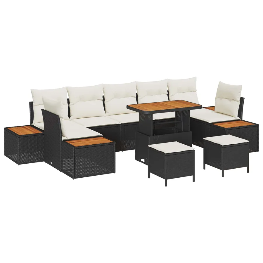 Ensemble de canapé de jardin avec coussin 10 pcs Noir et Crème - 2