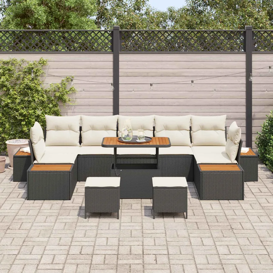 Ensemble de canapé de jardin avec coussin 10 pcs Noir et Crème - 3