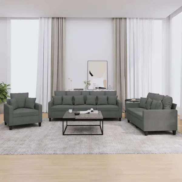 Ensemble de canapés 3 pcs coussins gris foncé tissu