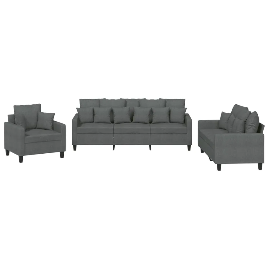 Ensemble de canapés 3 pcs coussins gris foncé tissu - 2